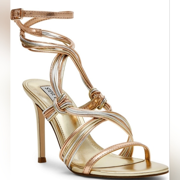Steve Madden Lele Two Tone Metallic Leather Strappy Dress Sandals - Picture 1 of 8